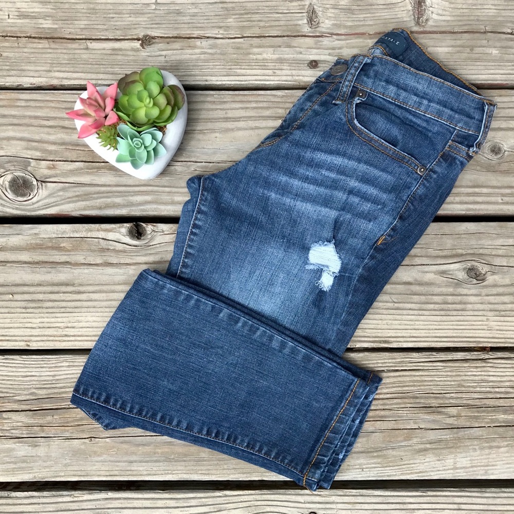 Aeropostale Distressed Blue Jeans Skinny Leg Cropped Denim Pants Size 4S 4 Short